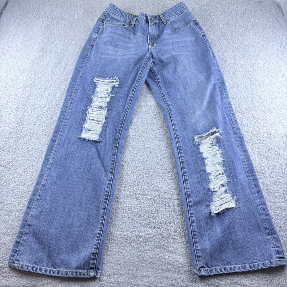 Seven7 Premium Denim Womens 14 Blue Distressed Bootcut Jeans Y2K Vintage Grunge